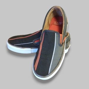 VANS Grey Orange Maharam Stripe Slip On Unisex Sneakers Boys 3.5